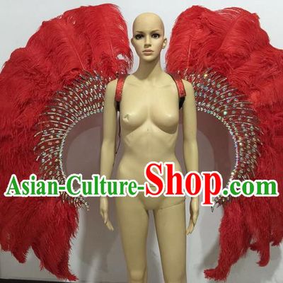 Top Grade Professional Stage Show Catwalks Halloween Red Feather Wings, Brazilian Rio Carnival Samba Opening Dance Custom-made Customized Props for Women