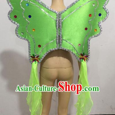Top Grade Professional Stage Show Catwalks Halloween Green Butterfly Wings, Brazilian Rio Carnival Samba Opening Dance Custom-made Customized Backboard Accessories Props for Women