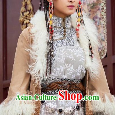 Traditional Ancient Chinese Mongol Nationality Princess Costume, The Legend of the Condor Heroes Chinese Song Dynasty Heroine Young Lady Hua zheng Dress Clothing for Women