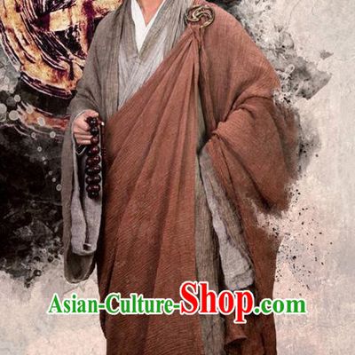 Traditional Ancient Chinese Monk Costume, The Legend of the Condor Heroes Frock Chinese Song Dynasty Buddhism Master Clothing for Men