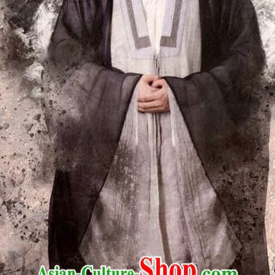 Traditional Ancient Chinese Taoist Priest Costume, The Legend of the Condor Heroes Priest Frock Chinese Song Dynasty Taoism Master Robe Clothing for Men