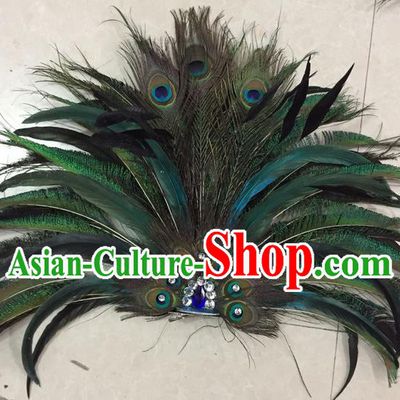 Top Grade Stage Show Catwalks Crafts, Brazilian Rio Carnival Samba Opening Dance Modern Fancywork Peacock Feather Fans