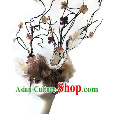 Top Grade Chinese Theatrical Luxury Headdress Ornamental Flowers Headwear, Halloween Fancy Ball Asian Traditional Headpieces Model Show Hair Accessories for Women