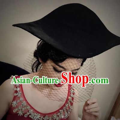 Top Grade Chinese Theatrical Luxury Headdress Ornamental Black Pirate Hat, Halloween Fancy Ball Ceremonial Occasions Handmade Sea Captain Hat for Women