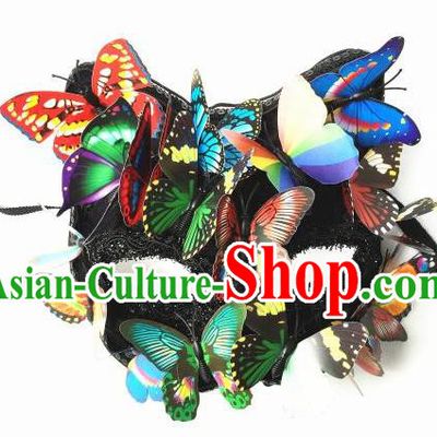 Top Grade Chinese Theatrical Luxury Headdress Ornamental Butterfly Mask, Halloween Fancy Ball Ceremonial Occasions Handmade Lace Face Veil for Women