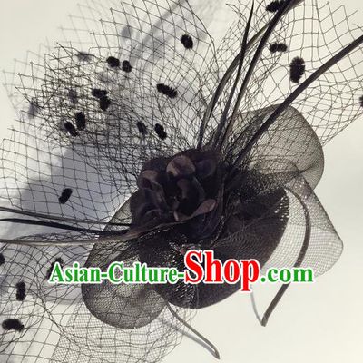 Top Grade Chinese Theatrical Luxury Headdress Ornamental Black Veil Hair Clasp, Halloween Fancy Ball Ceremonial Occasions Handmade Headwear for Men