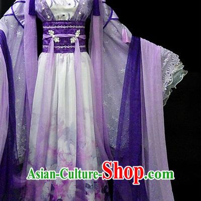 Traditional Ancient Chinese Young Lady Fairy Purple Costume, Chinese Han Dynasty Princess Embroidered Dress Clothing for Women