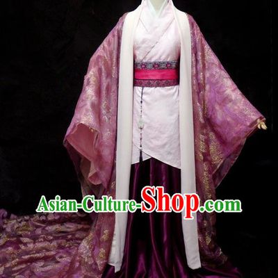 Traditional Ancient Chinese Young Lady Purple Costume, Chinese Han Dynasty Princess Dress Clothing for Women