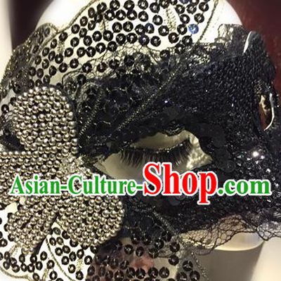 Top Grade Chinese Theatrical Headdress Traditional Ornamental Crystal Bowknot Mask, Brazilian Carnival Halloween Occasions Handmade Deluxe Mask for Women