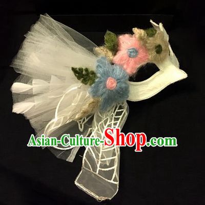 Top Grade Chinese Theatrical Headdress Traditional Ornamental Flowers Mask, Brazilian Carnival Halloween Occasions Handmade Bride Veil Mask for Women