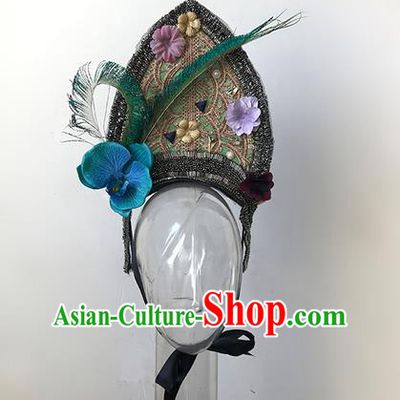Top Grade Chinese Theatrical Headdress Ornamental Exaggerated Feather Hair Accessories, Halloween Fancy Ball Ceremonial Occasions Handmade Headwear for Women