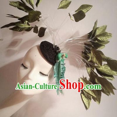 Top Grade Chinese Theatrical Traditional Ornamental Leaf Hair Clasp, Brazilian Carnival Halloween Occasions Handmade Headwear Top Hat for Women