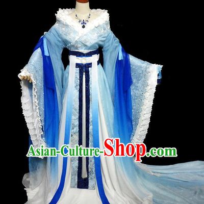 Traditional Ancient Chinese Young Lady Fairy Blue Costume, Chinese Tang Dynasty Princess Embroidered Dress Clothing for Women