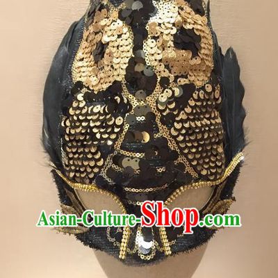 Top Grade Chinese Theatrical Traditional Ornamental Golden Paillette Mask, Brazilian Carnival Halloween Occasions Handmade Vintage Mask for Men