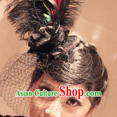 Top Grade Chinese Theatrical Traditional Ornamental Exaggerated Ostrich Feather Hair Accessories, Brazilian Carnival Halloween Occasions Handmade Veil Headwear for Women