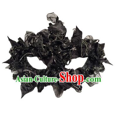 Top Grade Chinese Theatrical Traditional Ornamental Black Mask, Brazilian Carnival Halloween Occasions Handmade Face Mask for Women