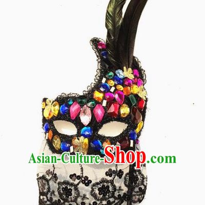 Top Grade Chinese Theatrical Headdress Ornamental Crystal Mask, Brazilian Carnival Halloween Occasions Handmade Miami Debutante Mask for Women