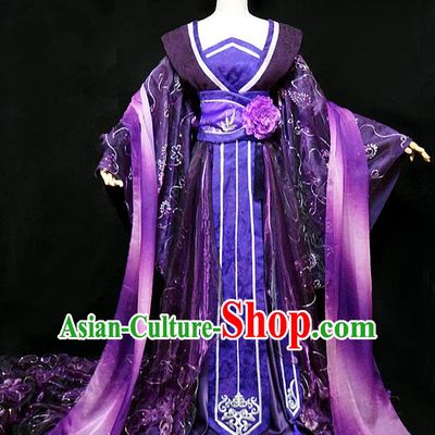 Traditional Ancient Chinese Young Lady Princess Purple Dance Costume, Chinese Tang Dynasty Imperial Consort Fairy Dress Hanfu Clothing for Women