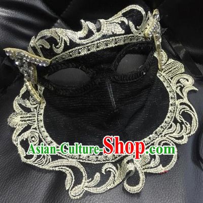 Top Grade Chinese Theatrical Headdress Ornamental Masquerade Black Cat Mask, Brazilian Carnival Halloween Occasions Handmade Miami Lace Veil Mask for Women