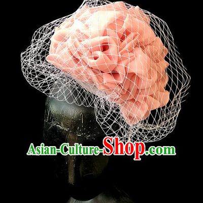 Top Grade Chinese Theatrical Headdress Ornamental Silk Flower Hair Accessories, Brazilian Carnival Halloween Occasions Handmade Miami Veil Headwear for Women