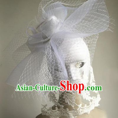 Top Grade Asian Headpiece Headdress Ornamental Hair Accessories, Brazilian Carnival Halloween Occasions Handmade Miami Bride White Veil Headwear for Women