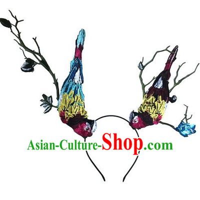 Top Grade Asian Headpiece Headdress Ornamental Birds Hair Accessories, Brazilian Carnival Halloween Occasions Handmade Miami Hair Clasp for Women