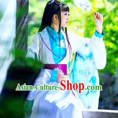 Traditional Ancient Chinese Young Lady Blue Costume, Chinese Han Dynasty Imperial Princess Fairy Dress Hanfu Clothing for Women
