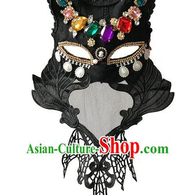Top Grade Asian Headpiece Headdress Ornamental Crystal Mask, Brazilian Carnival Halloween Occasions Handmade Miami Black Mask for Women
