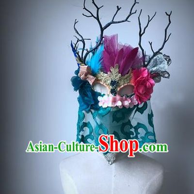 Top Grade Deluxe Baroque Headdress Accessories Flowers Mask, Halloween Brazilian Carnival Occasions Model Show Handmade Feather Mask for Women