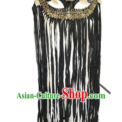 Top Grade Asian Headpiece Headdress Ornamental Cosplay Golden Leaf Mask, Brazilian Carnival Halloween Occasions Handmade Miami Vintage Tassel Mask for Women