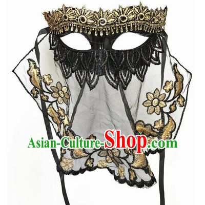 Top Grade Asian Headpiece Headdress Ornamental Cosplay Embroidery Mask, Brazilian Carnival Halloween Occasions Handmade Miami Vintage Queen Lace Veil Mask for Women