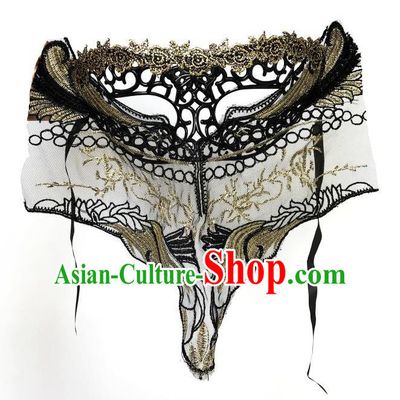 Top Grade Asian Headpiece Headdress Ornamental Cosplay Hollow Out Embroidery Mask, Brazilian Carnival Halloween Occasions Handmade Miami Vintage Lace Veil Mask for Women