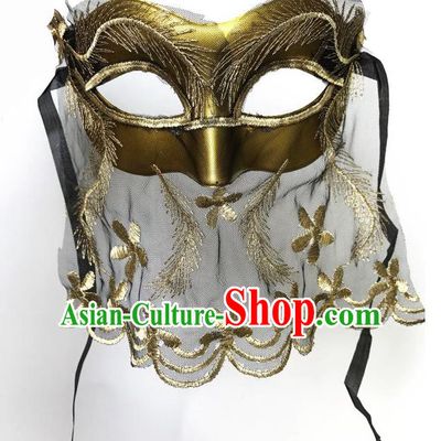 Top Grade Asian Headpiece Headdress Ornamental Cosplay Golden Mask, Brazilian Carnival Halloween Occasions Handmade Miami Vintage Mask for Women