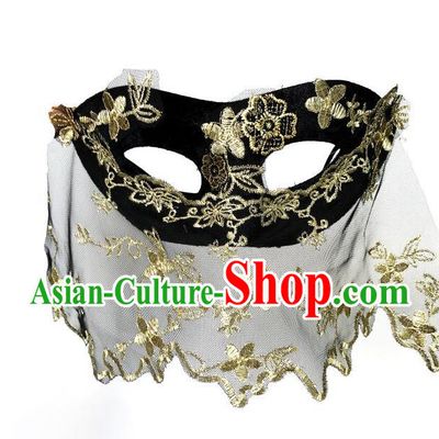 Top Grade Asian Headpiece Headdress Ornamental Cosplay Embroidery Golden Flowers Mask, Brazilian Carnival Halloween Occasions Handmade Miami Vintage Mask for Women
