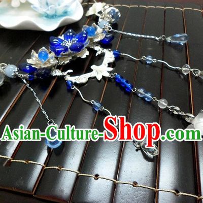 Top Grade Handmade Traditional China Handmade Jewelry Accessories Blue Crystal Necklace, Ancient Chinese Princess Conophytum Pucillum Tassel Collar for Women
