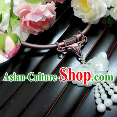 Top Grade Handmade Traditional China Handmade Jewelry Accessories Jade Necklace, Ancient Chinese Princess Conophytum Pucillum Collar for Women