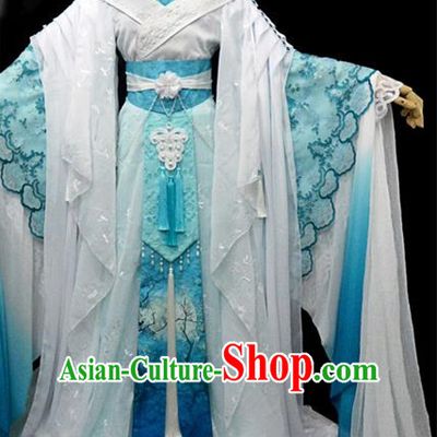Traditional Ancient Chinese Imperial Concubine Fairy Costume, Chinese Tang Dynasty Princess Blue Dress Hanfu Embroidered Clothing for Women