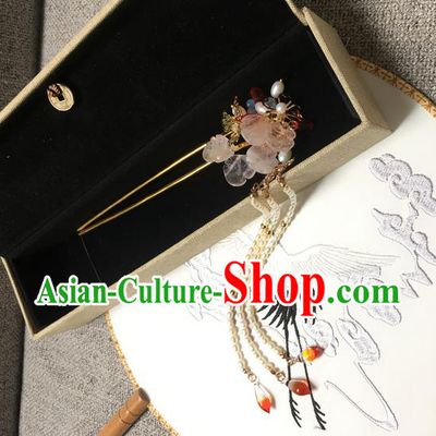 Asian Chinese Traditional Headdress Tassel Hairpins, China Ancient Handmade Bride Flowers Step Shake Headwear for Women