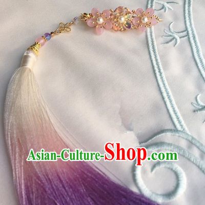Asian Chinese Traditional Headdress Purple Tassel Hairpins, China Ancient Handmade Bride Flowers Hanfu Step Shake Hair Stick Headwear for Women