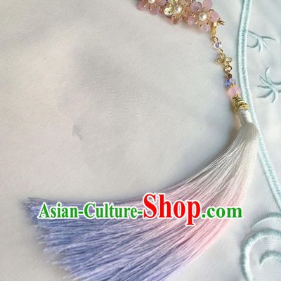 Asian Chinese Traditional Headdress Blue Tassel Hairpins, China Ancient Handmade Bride Flowers Hanfu Step Shake Hair Stick Headwear for Women