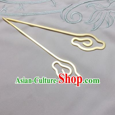 Asian Chinese Traditional Headdress Brass Lucky Clouds Hairpins, China Ancient Handmade Bride Hanfu Step Shake Hair Stick Headwear for Women