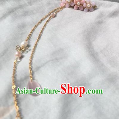 Asian Chinese Traditional Headdress Pink Tassel Hairpins, China Ancient Handmade Bride Hanfu Step Shake Hair Stick Headwear for Women