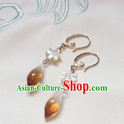 Asian Chinese Traditional Headdress Yellow Crystal Tassel Earrings, China Ancient Handmade Bride Hanfu Eardrop for Women
