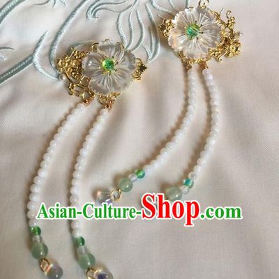 Asian Chinese Traditional Headdress Floral Twinkle Hair Accessories Hairpins, China Ancient Handmade Bride Hanfu Tassel Step Shake Headwear for Women