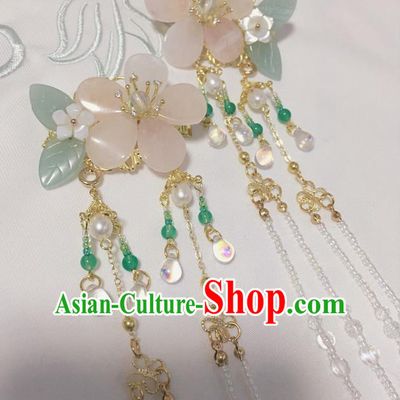 Asian Chinese Traditional Headdress Pink Flowers Hair Accessories Hairpins, China Ancient Handmade Bride Hanfu Crystal Step Shake Headwear for Women