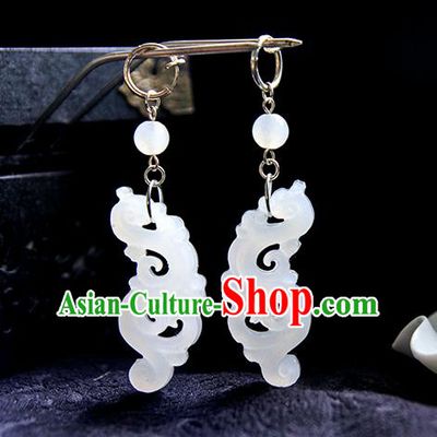 Top Grade Handmade Traditional China Jewelry Accessories Jade Earrings, Ancient Chinese Hanfu Tassel Eardrop for Women