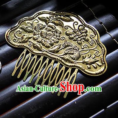 Top Grade Handmade Traditional China Hair Accessories Golden Hair Comb, Ancient Chinese Hanfu Hairpins for Women