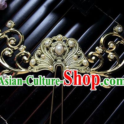 Top Grade Handmade Traditional China Hair Accessories Pteris Hair Stick, Ancient Chinese Hanfu Pearl Hairpins for Women