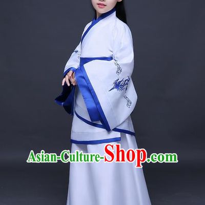 Traditional Ancient Chinese Imperial Princess Printing Phoenix Costume, Children Elegant Hanfu Clothing Chinese Han Dynasty White Curve Bottom Dress Clothing for Kids