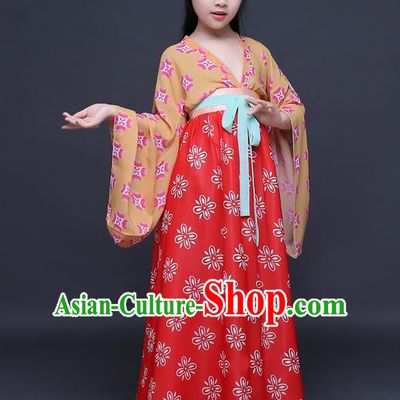 Traditional Ancient Chinese Imperial Princess Fairy Printing Phoenix Costume, Children Elegant Hanfu Clothing Chinese Tang Dynasty Red Ruqun Dress Clothing for Kids